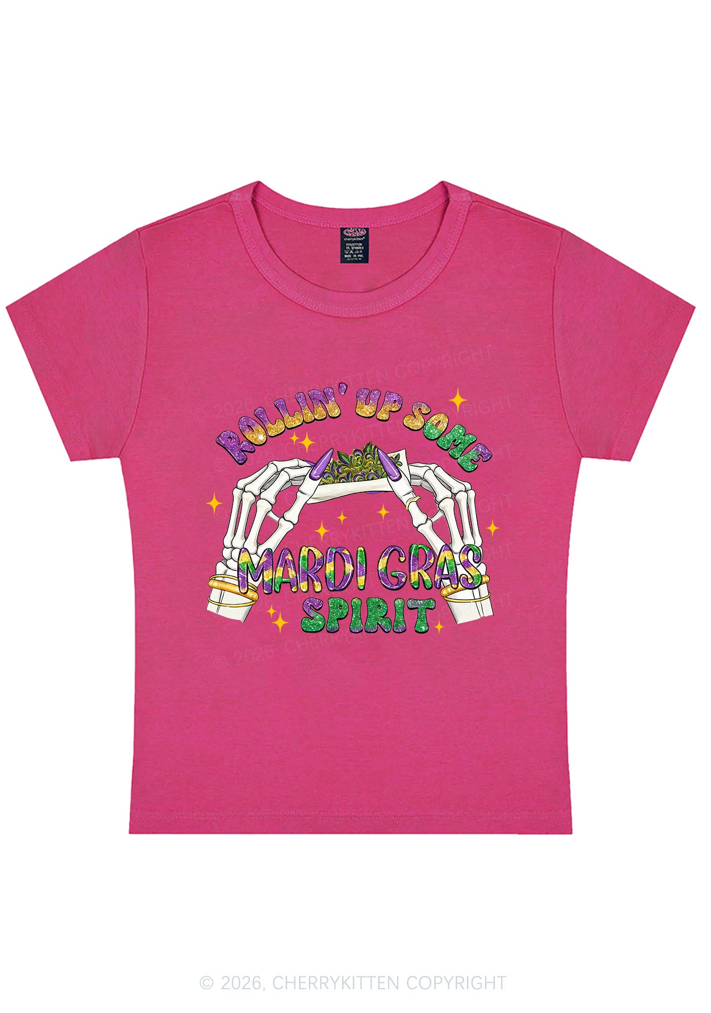 Rollin Up Mardi Gras Spirit Y2K Baby Tee Cherrykitten