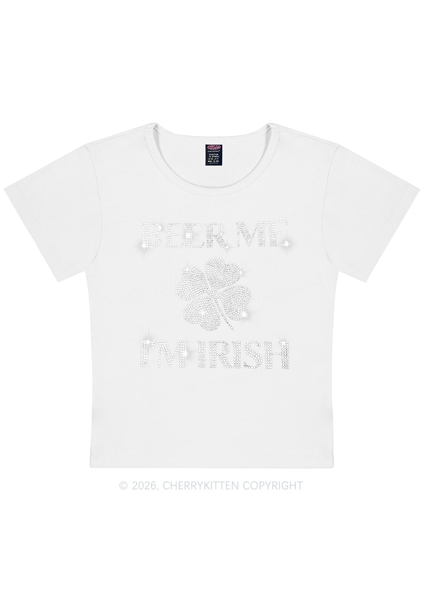 Rhinestone Beer Me Im Irish St Patricks Y2K Baby Tee Cherrykitten