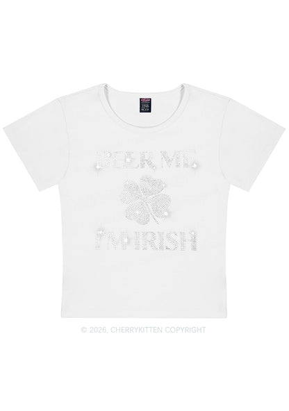 Rhinestone Beer Me Im Irish St Patricks Y2K Baby Tee Cherrykitten
