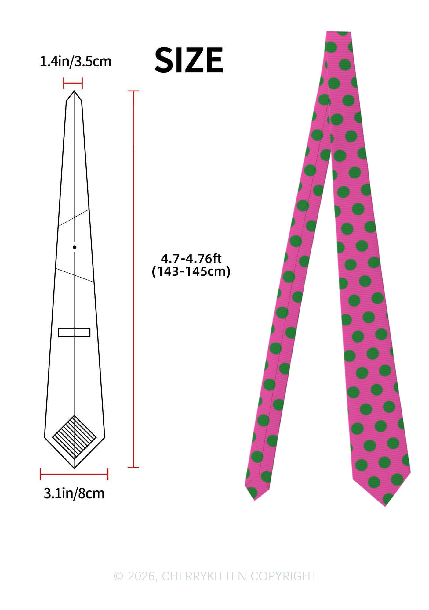 Green Dots On Pink Y2K Necktie Cherrykitten