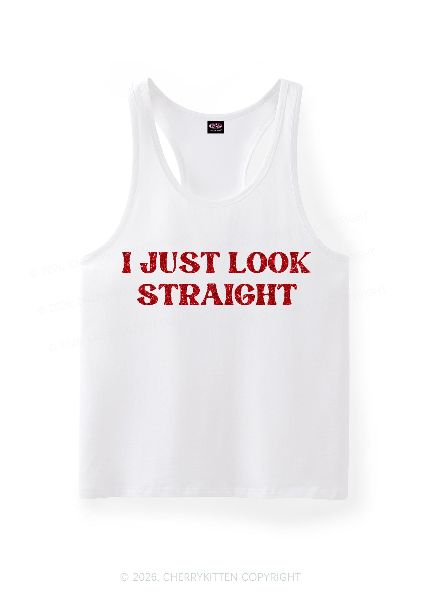Glitter I Just Look Straight Pride Y2K Men Racerback Tank Top Cherrykitten