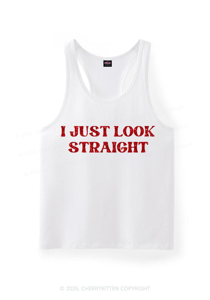 Glitter I Just Look Straight Pride Y2K Men Racerback Tank Top Cherrykitten