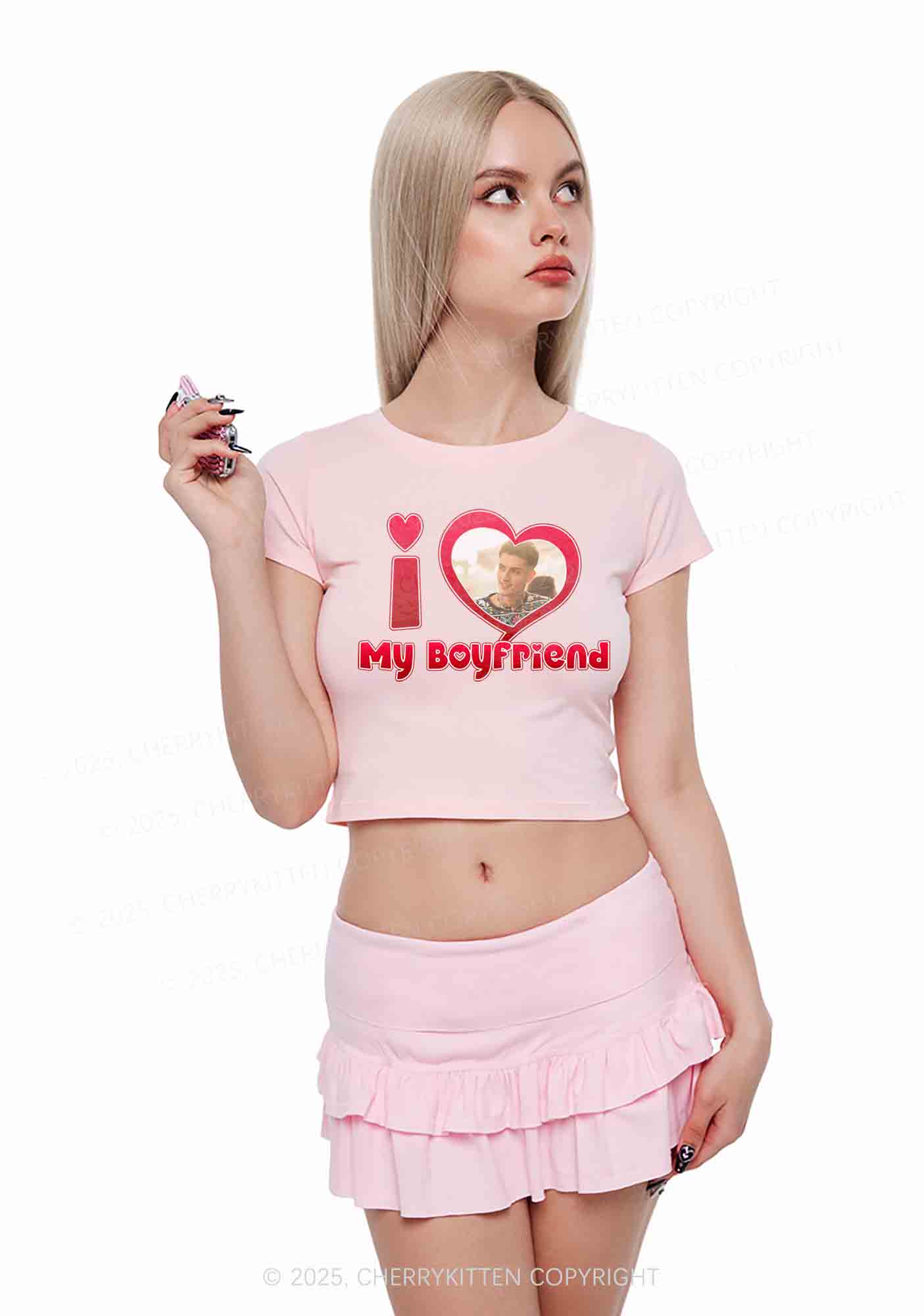 Custom BF GF Red Heart Y2K Valentine's Day Baby Tee Cherrykitten
