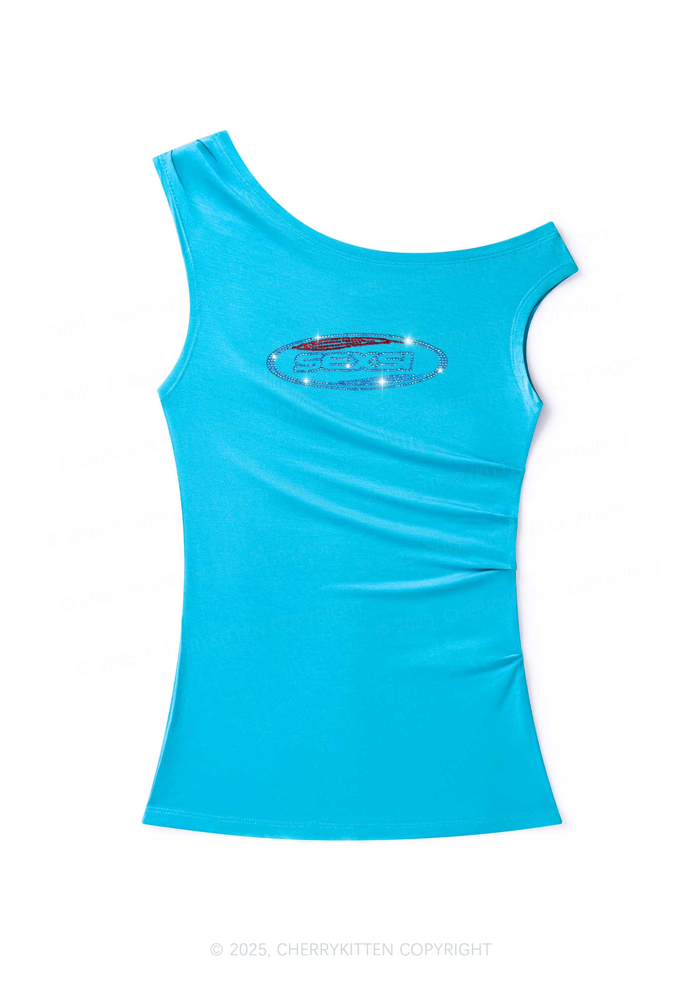 Rhinestone Sexsi Slogan Y2K Off Shoulder Tank Top Cherrykitten