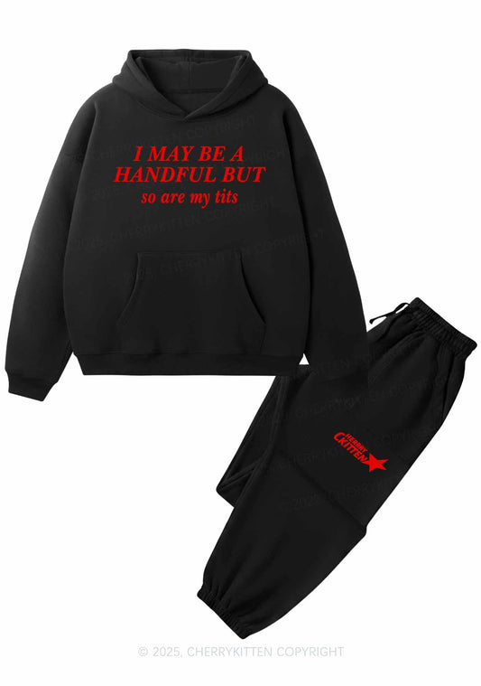 I May Be A Handful Y2K Fleece Hoodie Set Cherrykitten