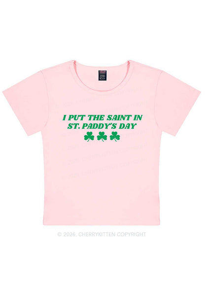 I Put The Saint In St Patricks Y2K Baby Tee Cherrykitten