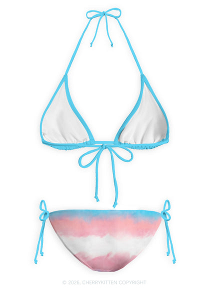 Transgender Flag Pride Y2K Print Bikini Set Cherrykitten