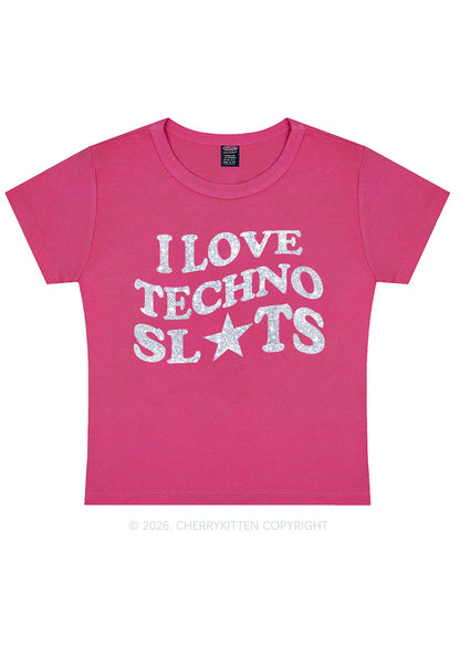 Glitter I Love Techno Slxts Y2K Baby Tee Cherrykitten