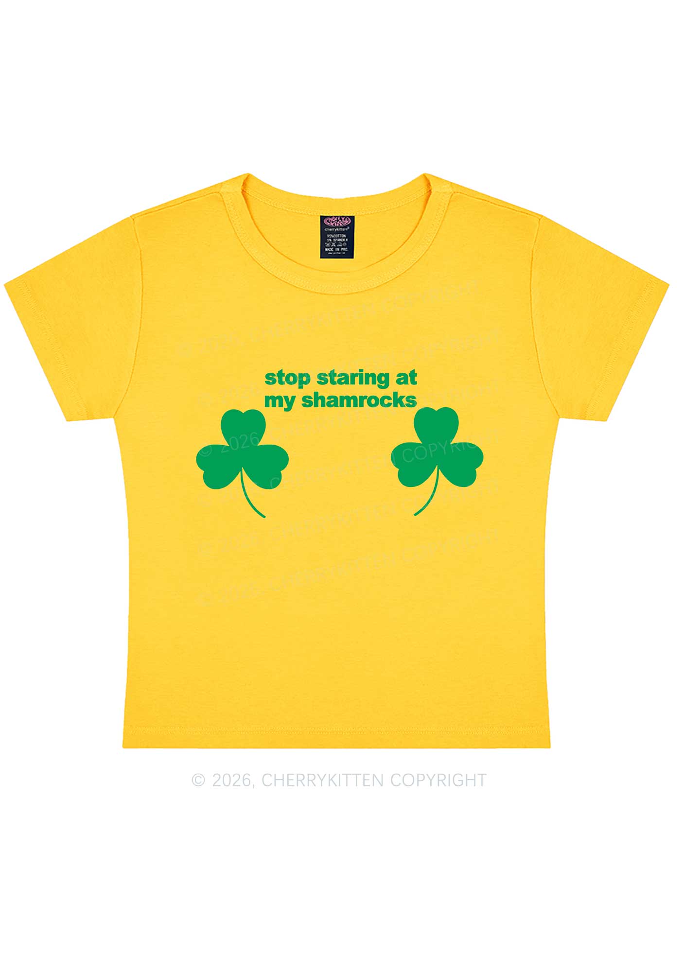 Stop Staring At My Shamrocks St Patricks Y2K Baby Tee Cherrykitten