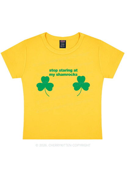 Stop Staring At My Shamrocks St Patricks Y2K Baby Tee Cherrykitten