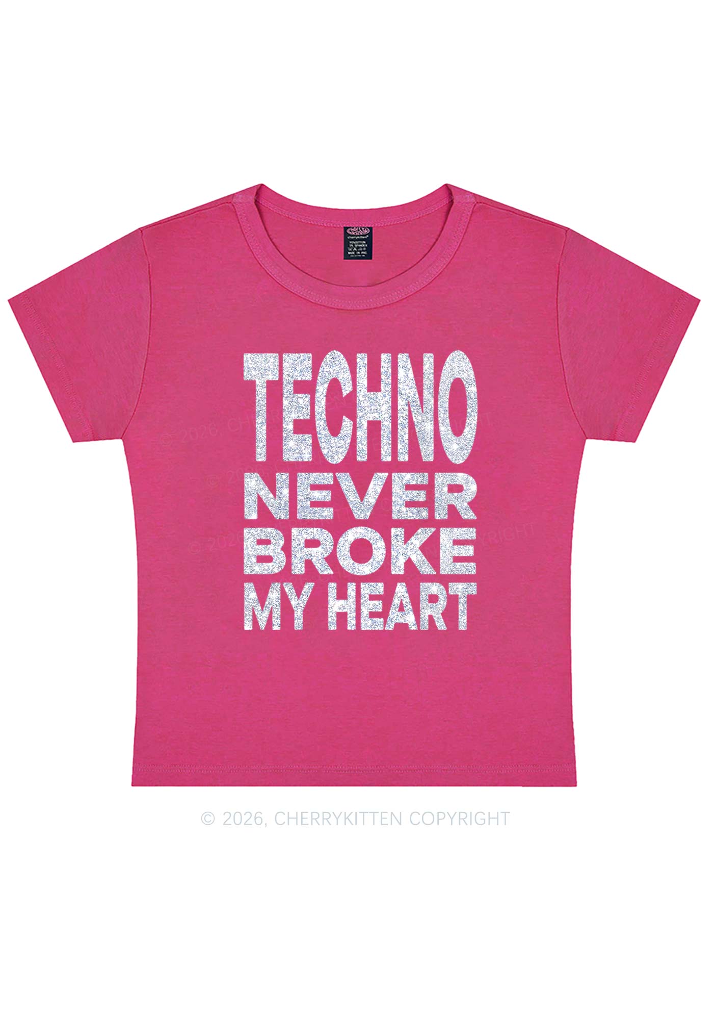 Glitter Techno Heart Y2K Baby Tee Cherrykitten