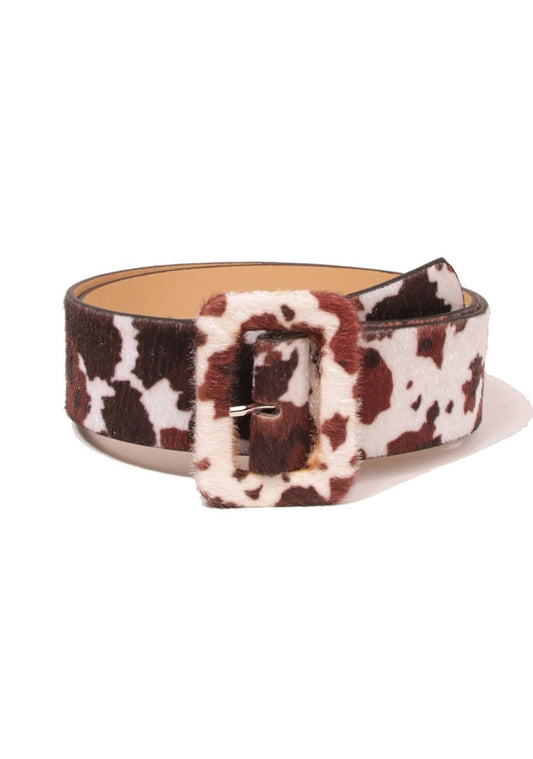 Brown Cow Pattern Plush Buckle Belt