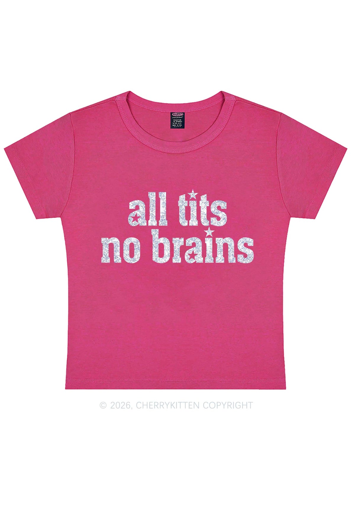 Glitter All Txts No Brains Y2K Baby Tee Cherrykitten