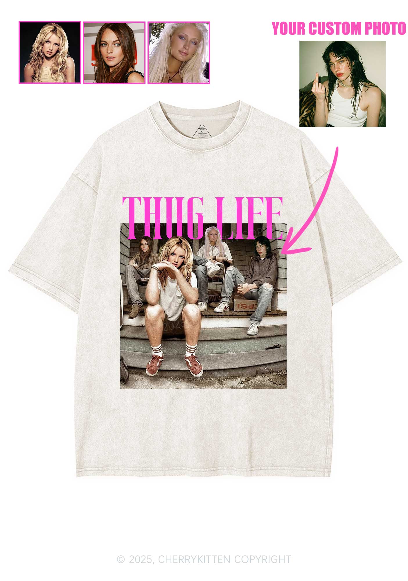 Custom Girls Thug Life Y2K Shirts Washed Tee Cherrykitten