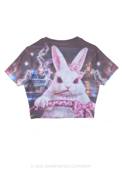 Smoking Bunny Driver Y2K Mesh Crop Top Cherrykitten