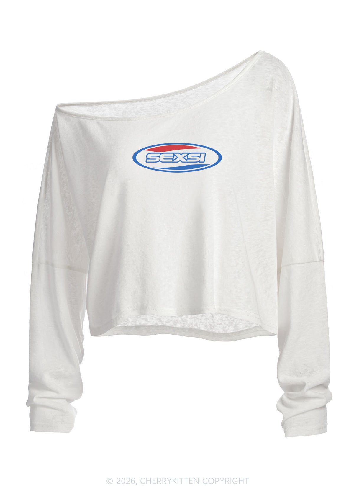 Sexsi Slogan Y2K Off Shoulder Long Sleeve Crop Top Cherrykitten