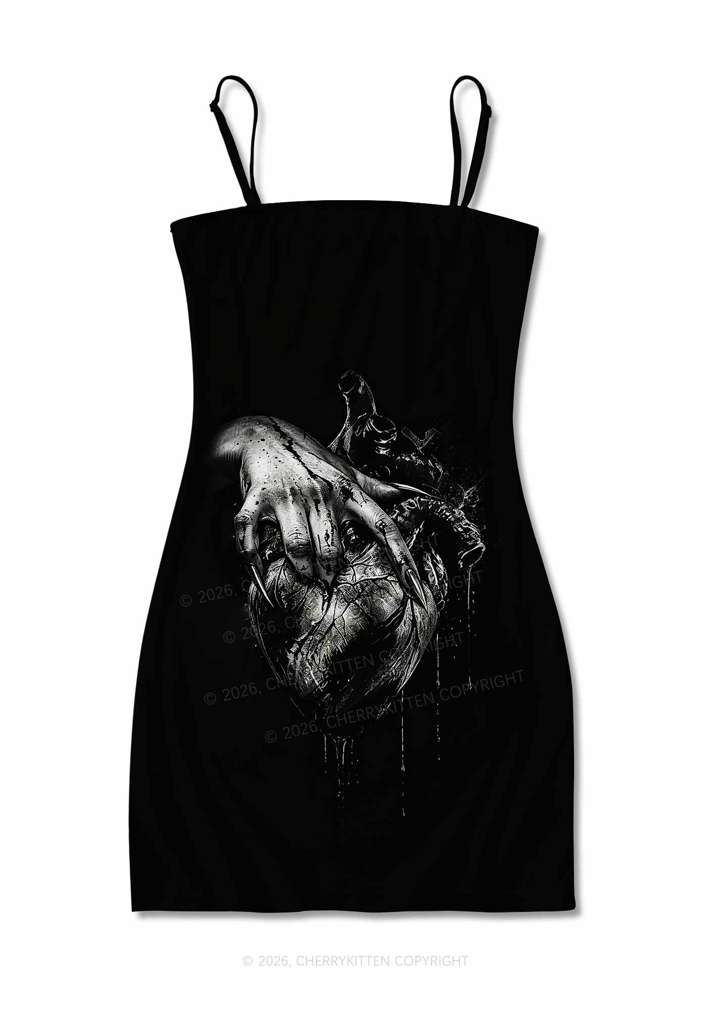 Halloween Monster Hand Bleeding Heart Y2K Print Slip Dress Cherrykitten