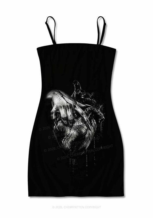 Halloween Monster Hand Bleeding Heart Y2K Print Slip Dress Cherrykitten