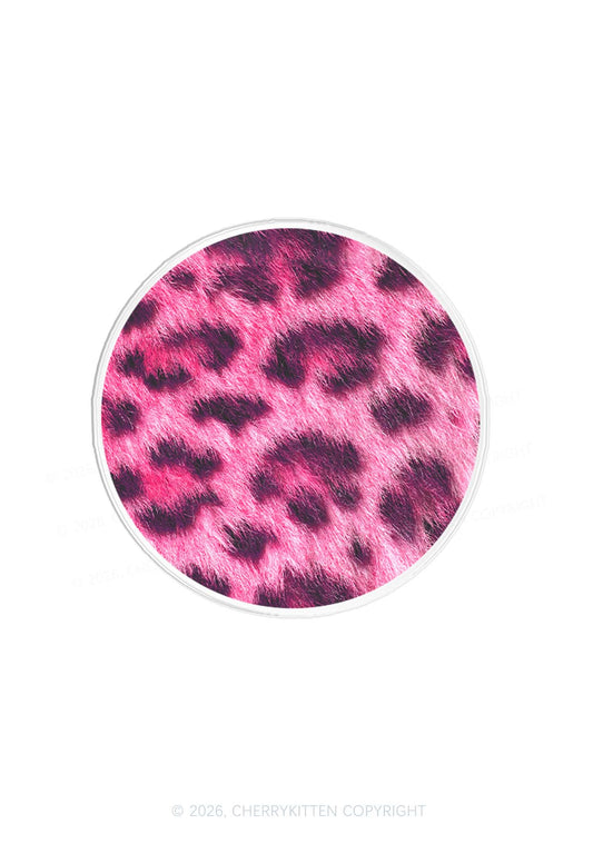 Hot Pink Fuzzy Leopard Y2K Magnetic Phone Grip Holder Cherrykitten