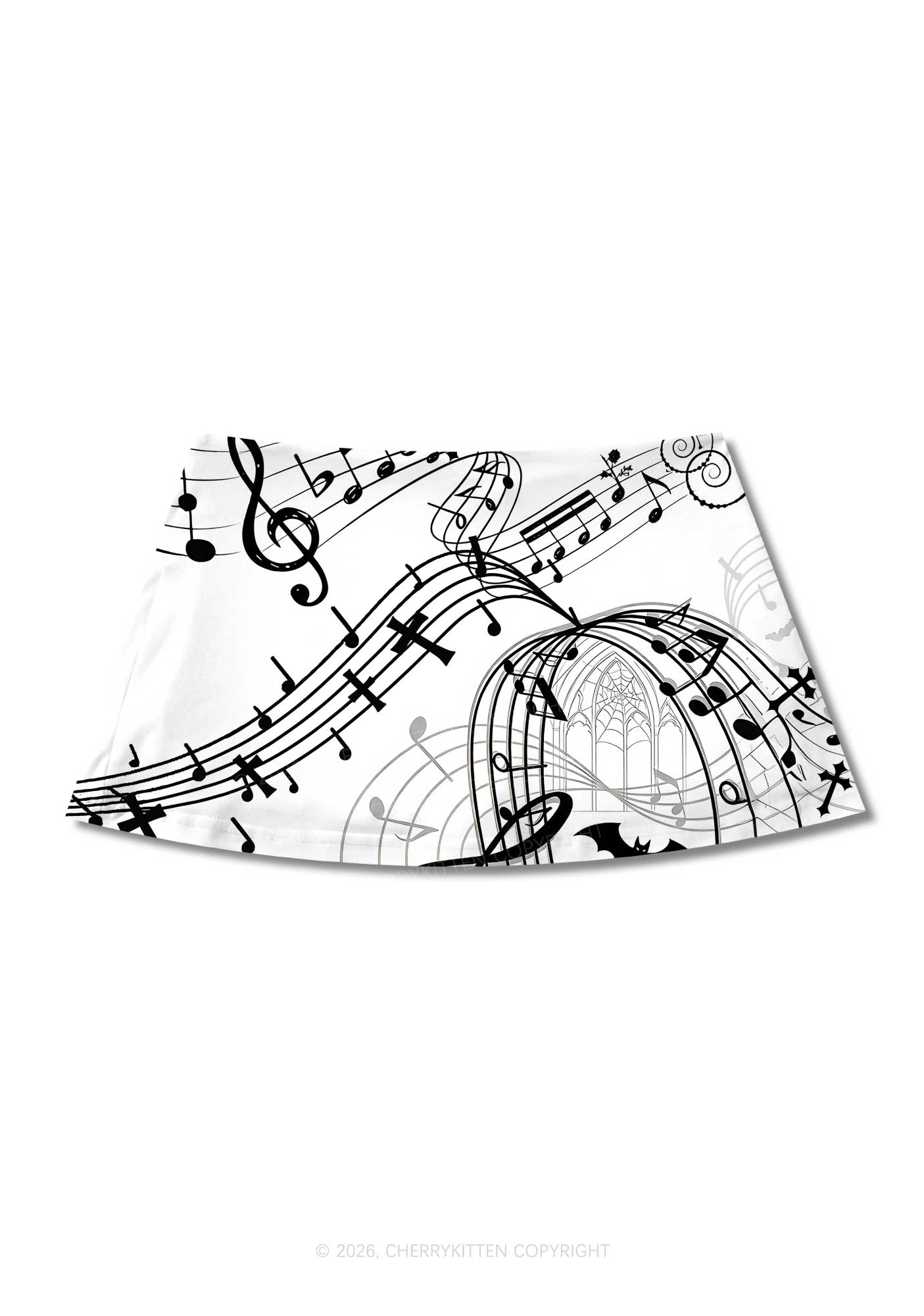 Halloween Gothic Music Note Cross Bat Y2K Print Mini Skirt Cherrykitten