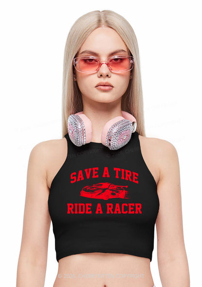 Save A Tire Ride A Racer Y2K Crop Tank Top Cherrykitten