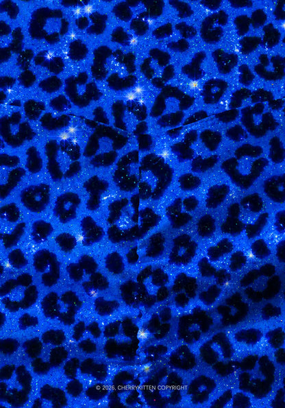 Royal Blue Leopard Y2K Print Gym Shorts Cherrykitten