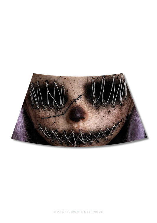 Halloween Metal Wire Face Y2K Print Mini Skirt Cherrykitten