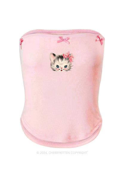 Cute Cat Y2K Pink Bow Tie Tube Top Cherrykitten
