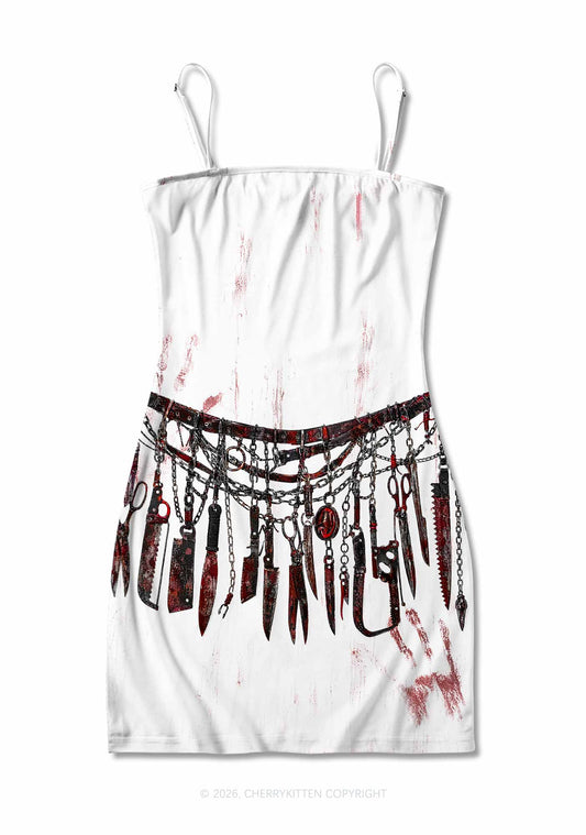 Halloween Bloody Weapon Chains Y2K Print Slip Dress Cherrykitten