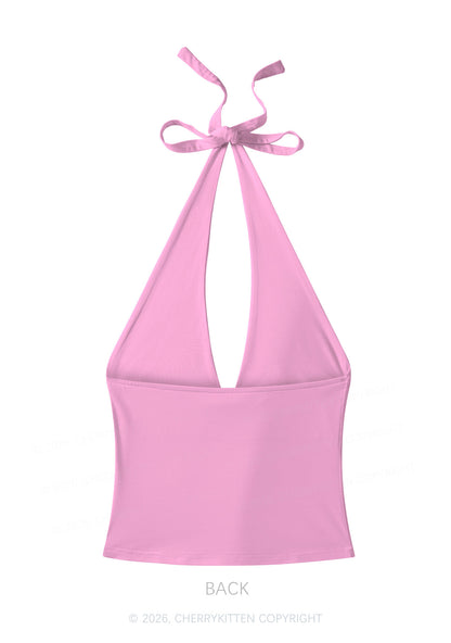Sassy Rat Y2K Print Halter Deep V Neck Cami Cherrykitten