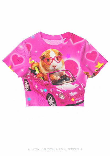 Pink Car Guinea Pig Y2K Mesh Crop Top Cherrykitten