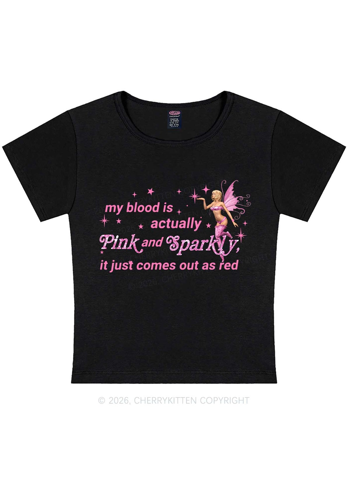 My Blood Is Pink And Sparkly Y2K Baby Tee Cherrykitten