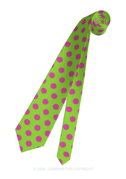 Pink Dots On Green Y2K Necktie Cherrykitten