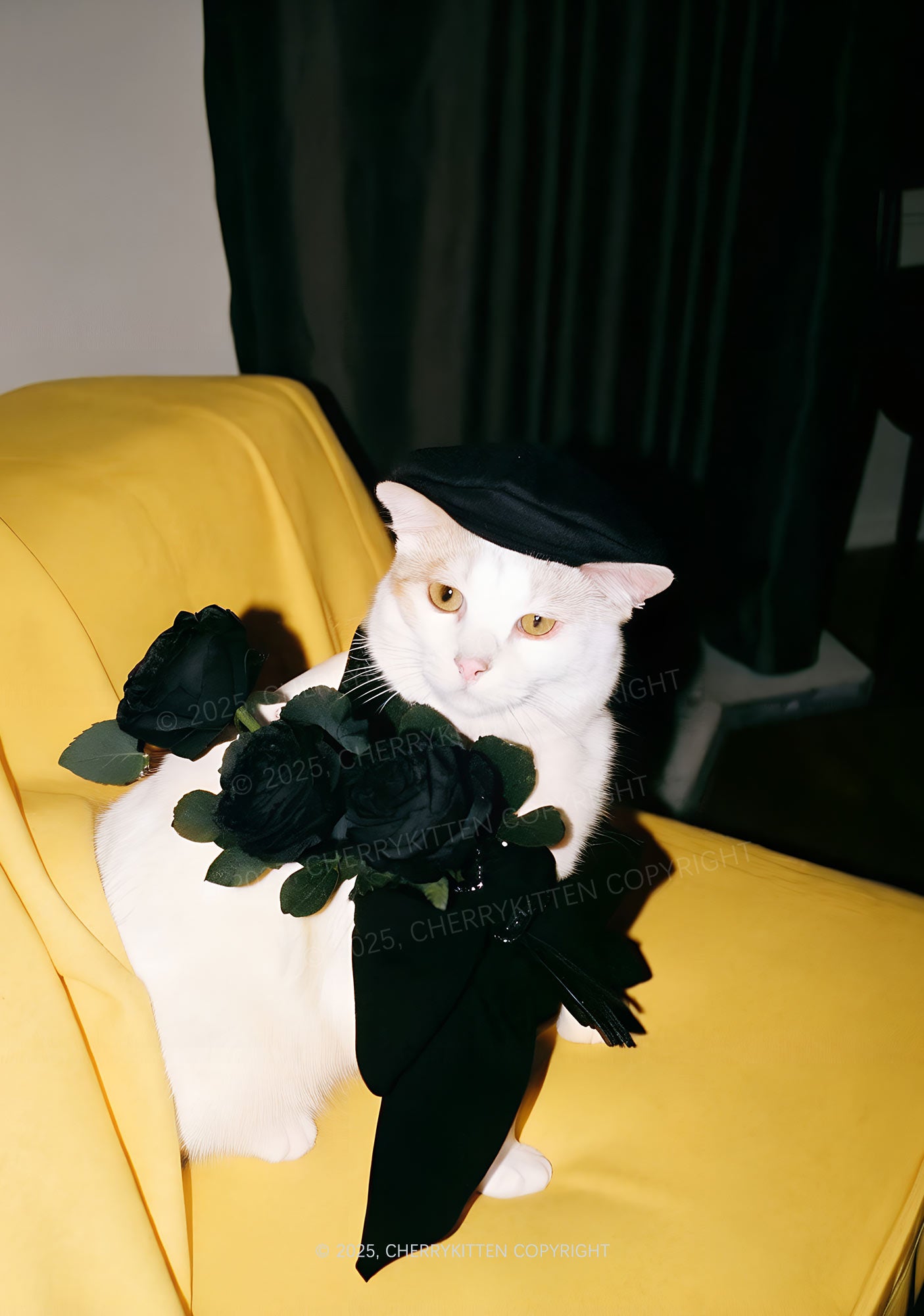 Cat With Black Roses Y2K Mesh Crop Top Cherrykitten