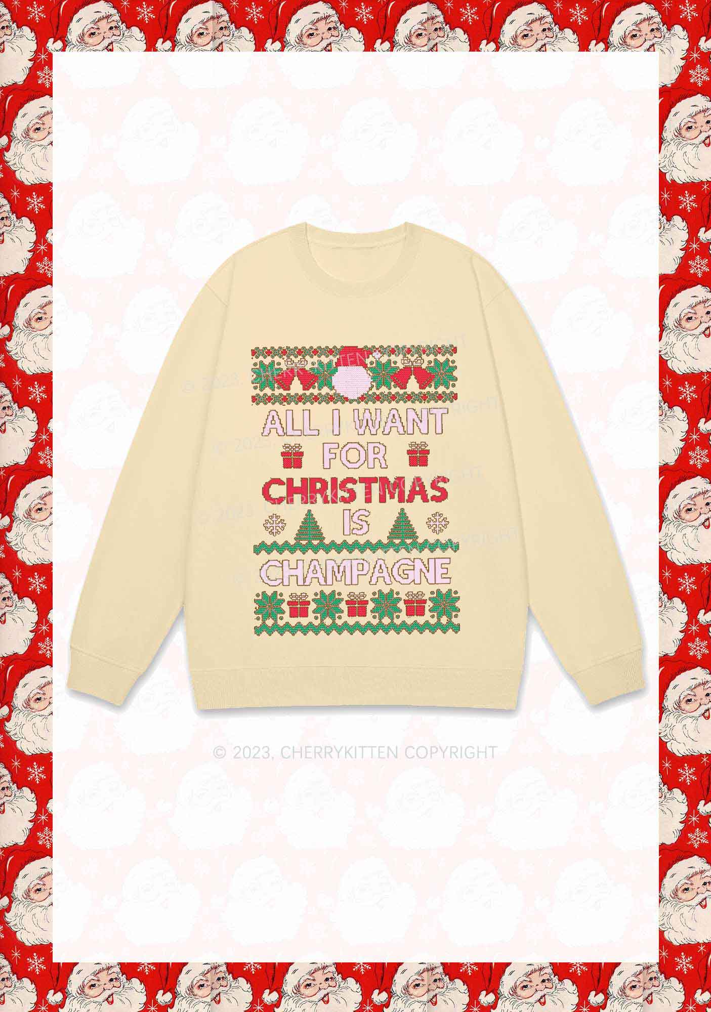 All I Want For Christmas Is Champagne Y2K Sweatshirt Cherrykitten