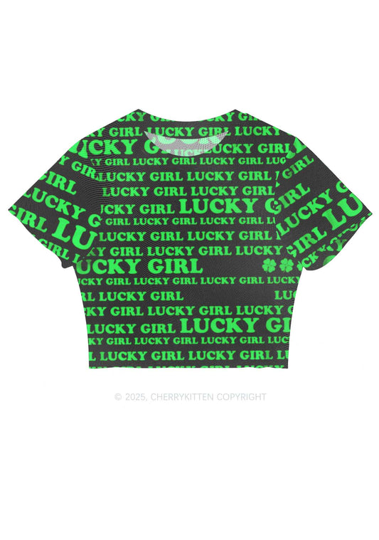 Lucky Girl Y2K Mesh Crop Top Cherrykitten