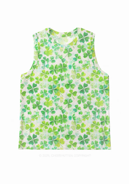 Green Shamrock Y2K Mesh Muscle Tank Cherrykitten