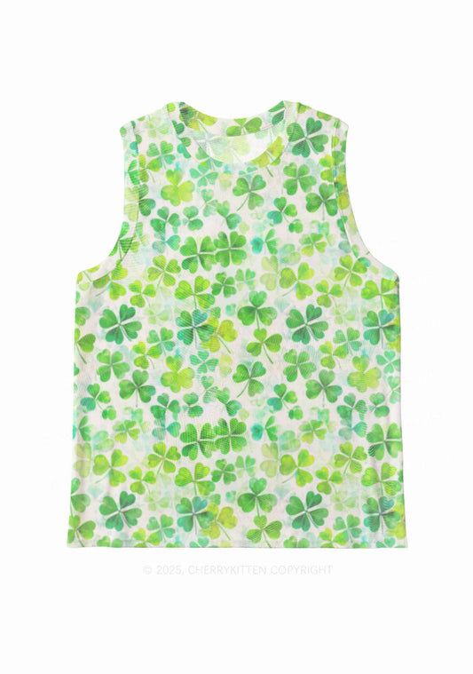 Green Shamrock Y2K Mesh Muscle Tank Cherrykitten