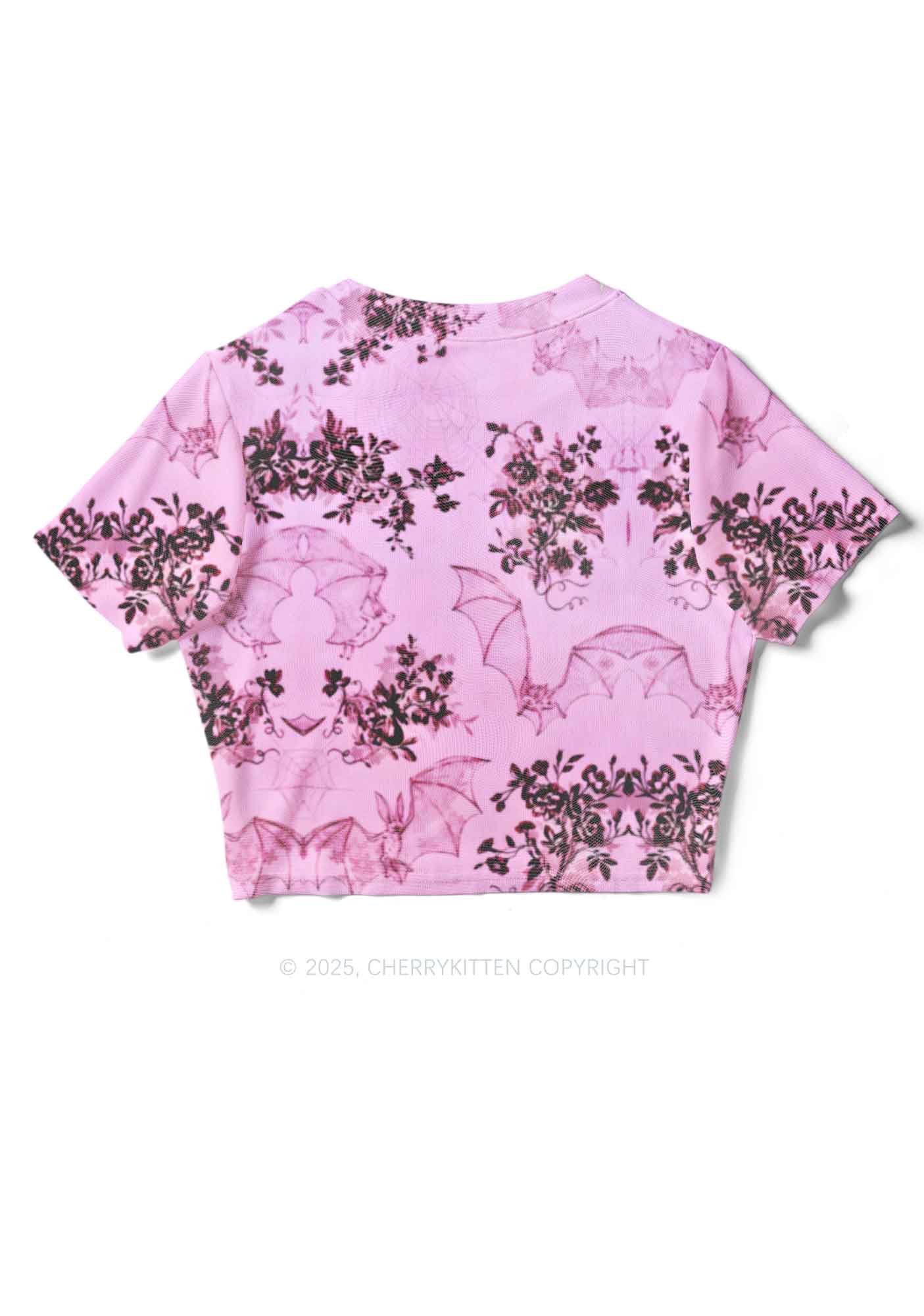 Pink Bat Y2K Mesh Crop Top Cherrykitten