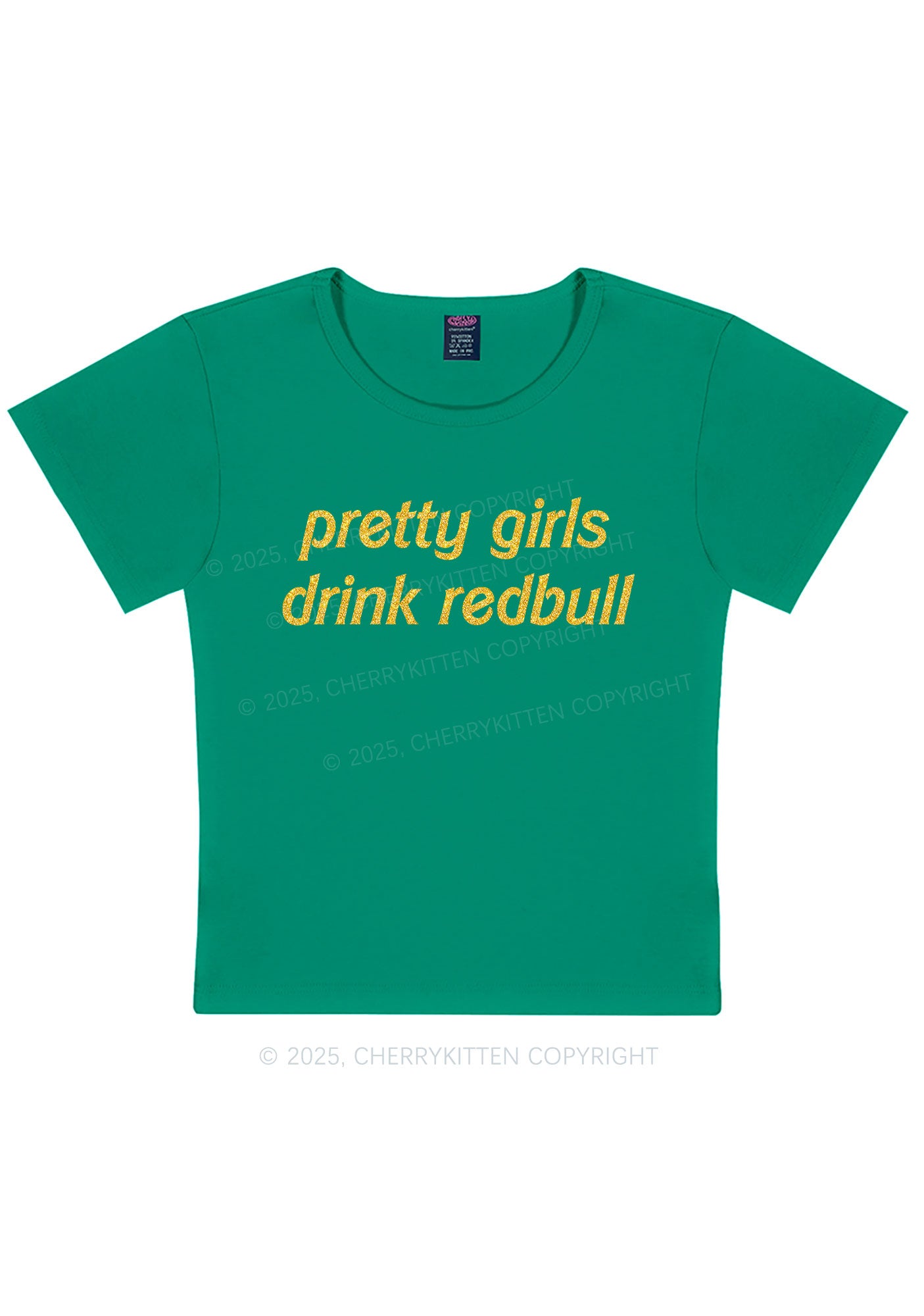 Glitter Pretty Girls Drink Redbull Y2K Baby Tee Cherrykitten