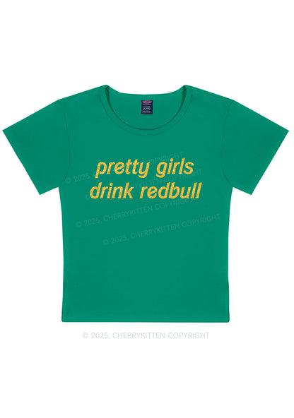 Glitter Pretty Girls Drink Redbull Y2K Baby Tee Cherrykitten