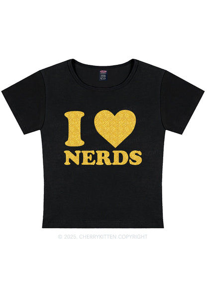 Glitter I Love Nerds Y2K Baby Tee Cherrykitten