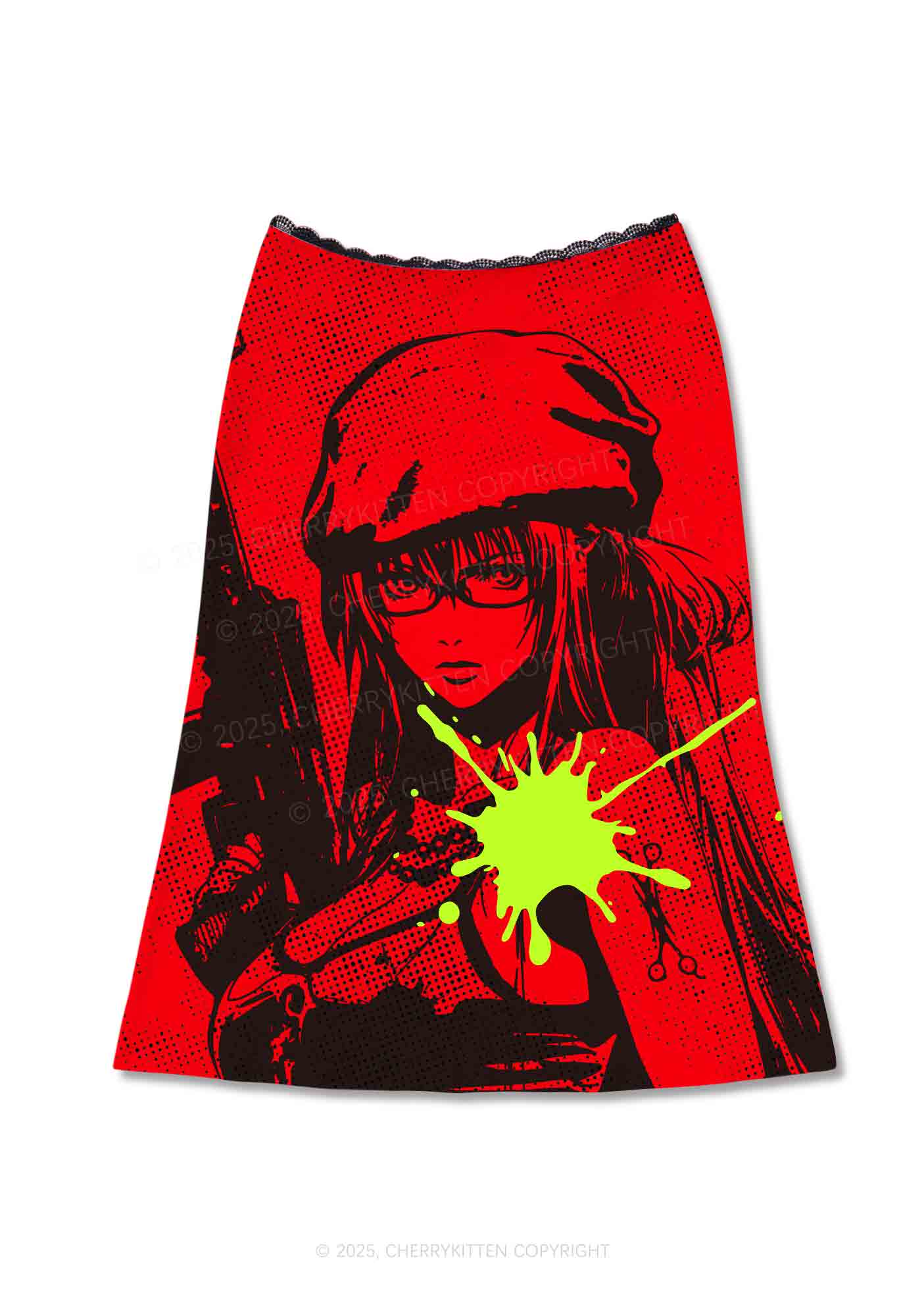 Neon Shot Y2K Print Midi Skirt Cherrykitten