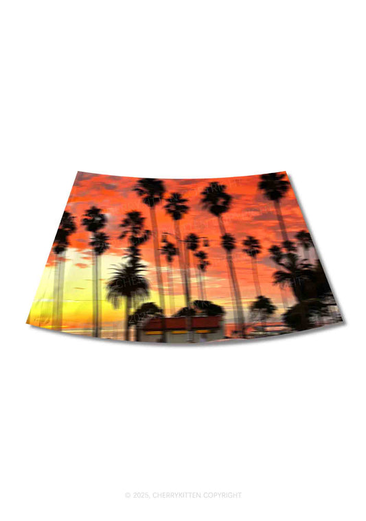 Sunset Palms Y2K Print Mini Skirt Cherrykitten