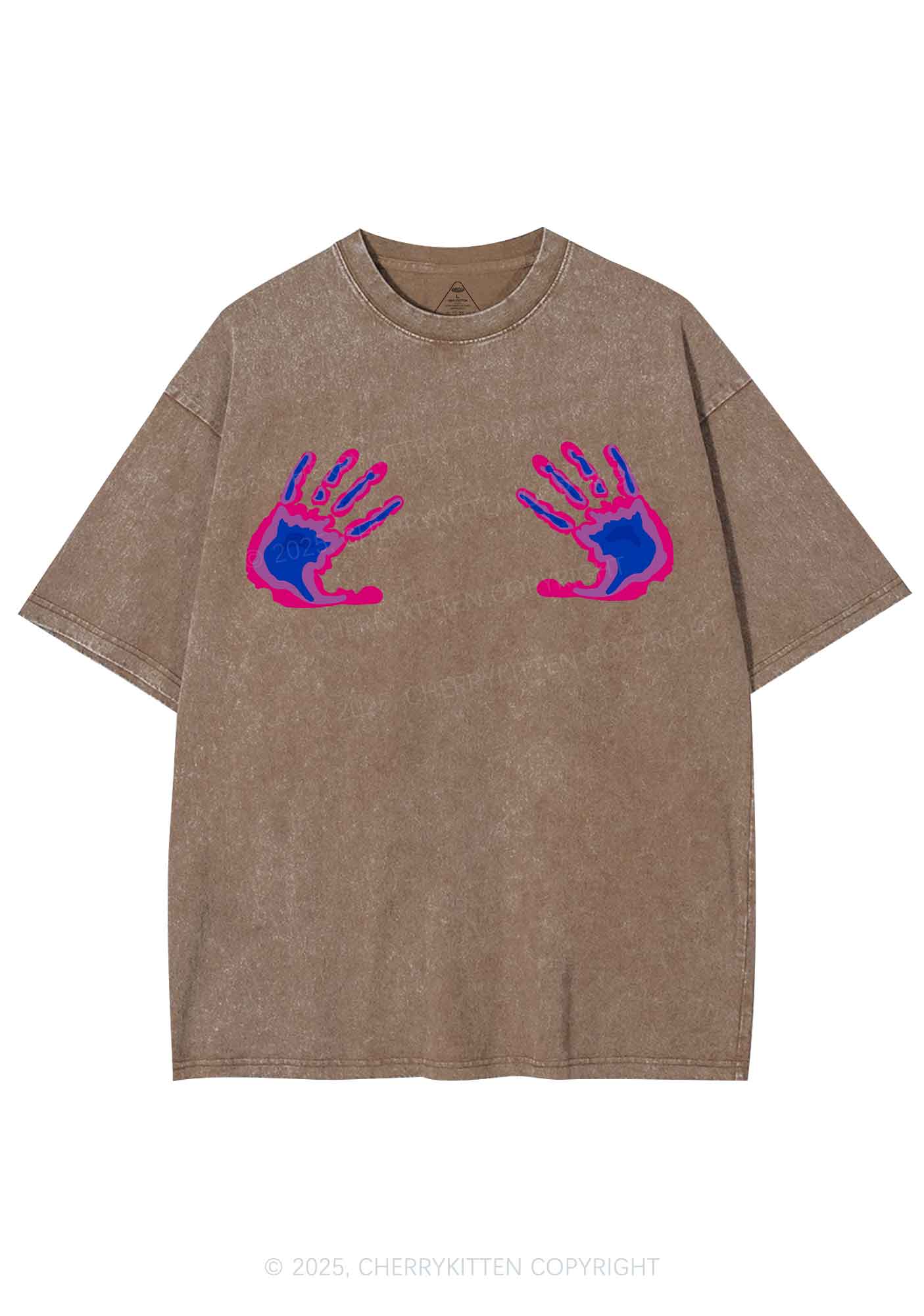 Bisexual Thermal Hands Pride Y2K Shirts Washed Tee Cherrykitten