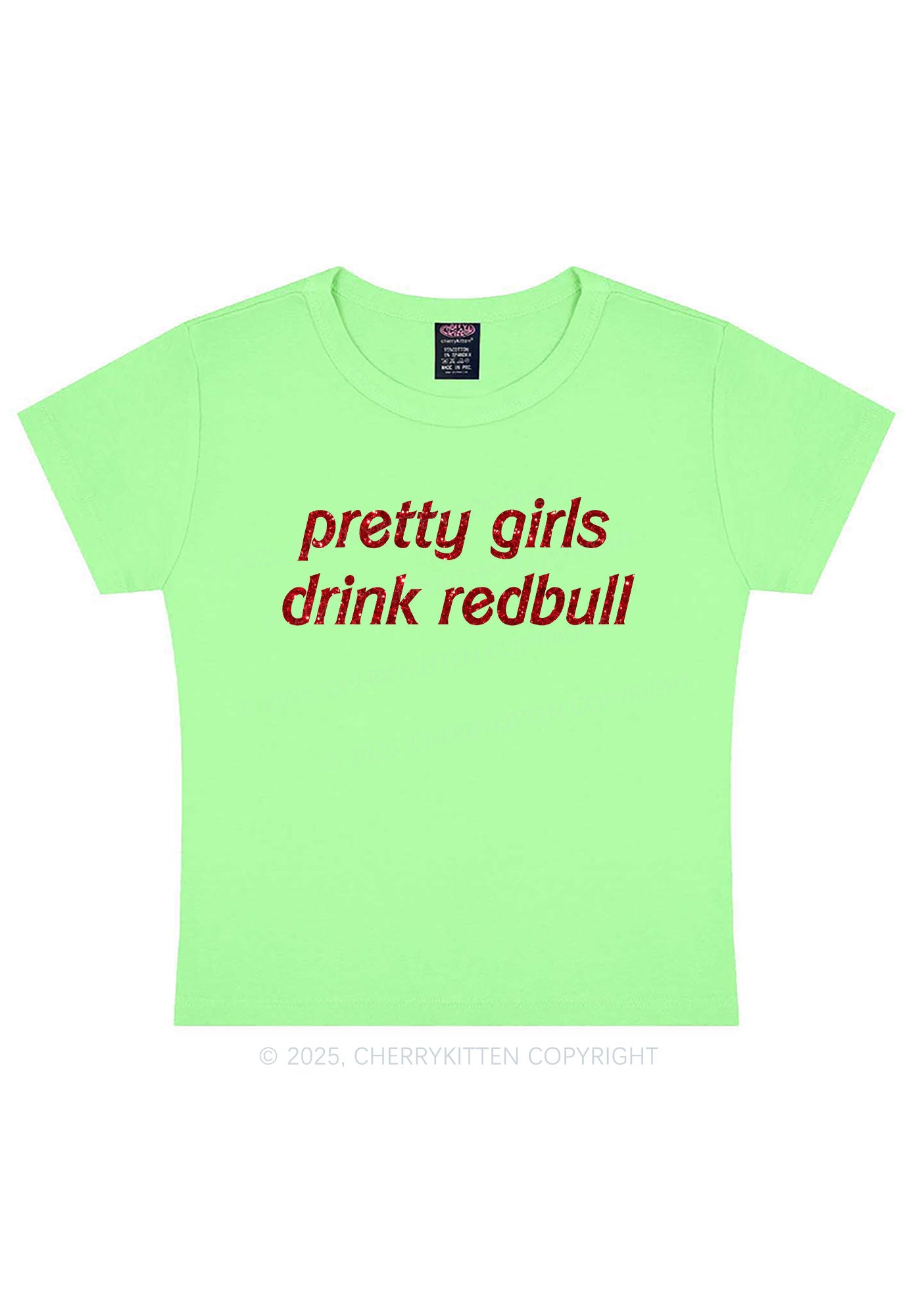 Glitter Pretty Girls Drink Redbull Y2K Baby Tee Cherrykitten