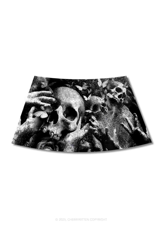Halloween Gothic Skull Y2K Print Mini Skirt Cherrykitten