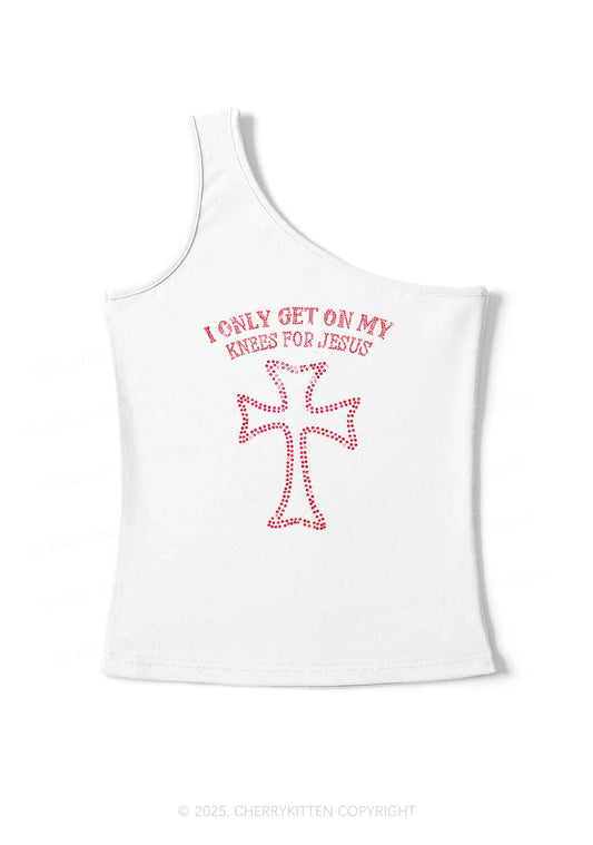 Rhinestone Get On Knees For Jesus Y2K One Shoulder Tank Top Cherrykitten