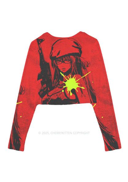 Neon Shot Y2K Mesh Long Sleeve Crop Top Cherrykitten