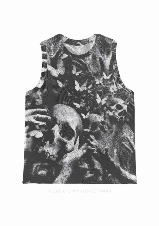 Halloween Gothic Skull Y2K Mesh Muscle Tank Cherrykitten
